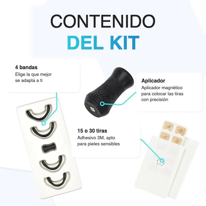 Contenido del kit de tiras nasales magnéticas