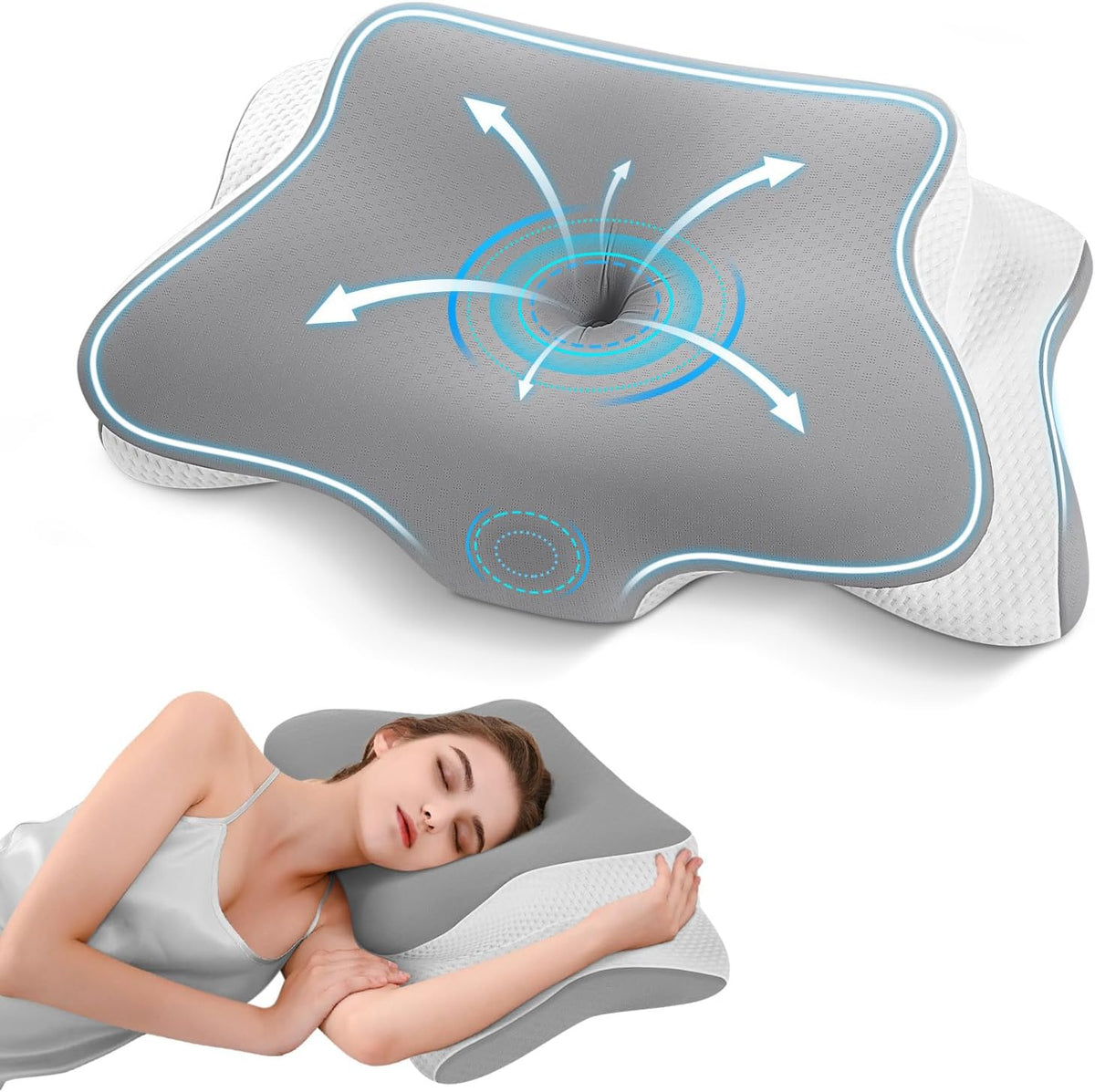 Almohada cervical Nuqa viscoelástica con diseño mariposa